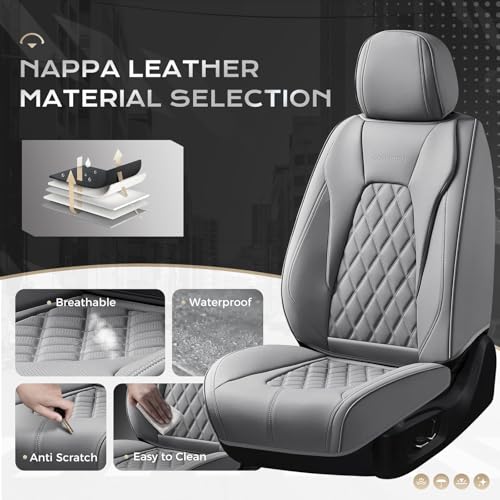 Image of Coverado Car Seat Covers, Front Seat Cover, 2 Pack Luxury Faux Leather Seat Covers for Cars, Waterproof Car Seat Protector Car Seat Cushion, Universal Automotive Seat Covers Fit for Most Cars - Gray