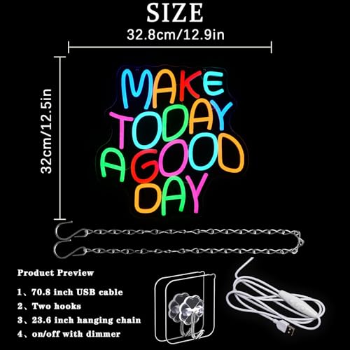 Image of Make Today A Good Day Neon Sign Colorful Letter Neon Light for Wall Decor Inspirational Words Led Neon Signs for Bedroom Calssroom Office Decoration