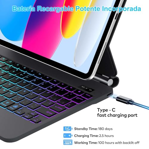 Magic Keyboard para iPad 11 y 10 Gen con soporte magnético flotante y funda teclado retroiluminado 5