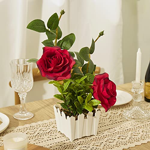 Ruxmet Fake Flowers Silk Roses Artificial Flowers Fake Plants With Pot Flower Centerpieces For Tables Artificial Pot Flowers For Home Decor Indoor #TOP1