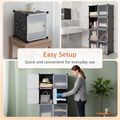 Image of Amazon Basics Plastic Modular Wardrobe Storage Cabinet for Home | 8 Cube Organizer with Doors | DIY Foldable Closet for Clothes, Shoes & Accessories | Black | 75 x 37 x 146 cm
