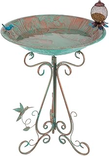 VEWOGARDEN Large Metal Bird Bath for Outside Garden Standing Birdbath with Feeder for Outdoors Yard Patio Lawn Decoration, Light Green