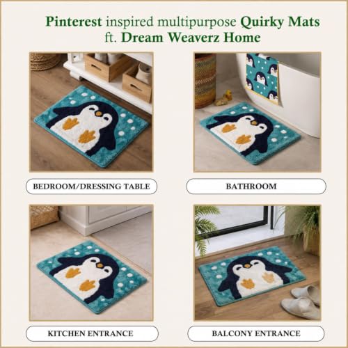 Image of Dream Weaverz 2000 GSM Soft Microfiber Bath Mat - Quick Dry Anti-Skid Water Absorbent Floor Rug, Machine Washable Non Slip Door Mat for Bathroom & Bedroom (40 x 60 cm) (Penguin)