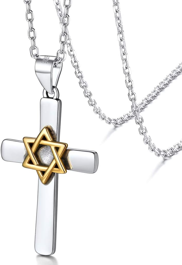 Silvora Sterling Silver Cross Pendant Necklace Jewish Megan Star of David Necklace for Female Christian Six-Pointed Star Charms