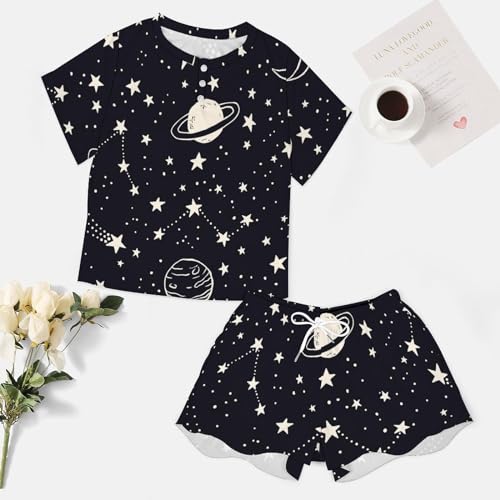 Vêtements de nuit constellations ensemble pyjama femme manches courtes