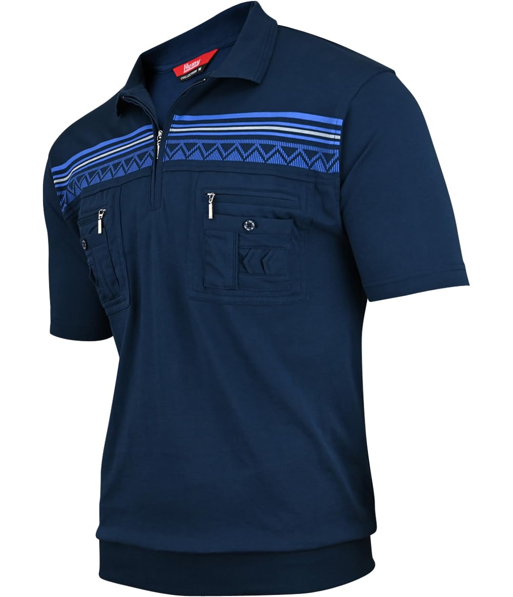 Soltice Polo da uomo a maniche corte, polo a righe con tasca sul petto, maglietta in misto cotone (da M a 3XL)