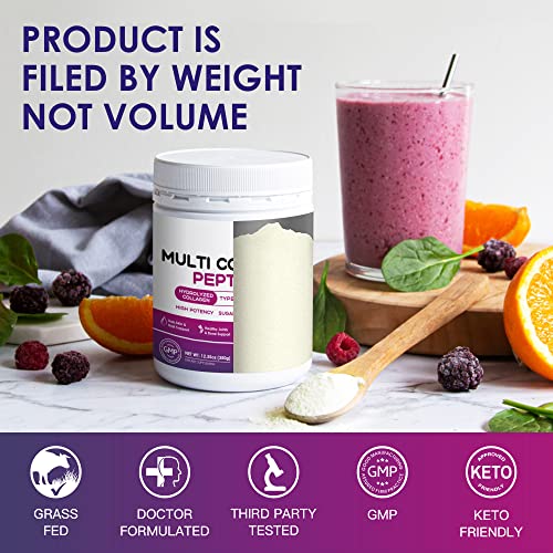 NATURE TARGET Multi Collagen Peptides Powder 12.35oz – Grass-Fed, 5-Type Hydrolyzed with Vitamin C & Probiotics — view 7