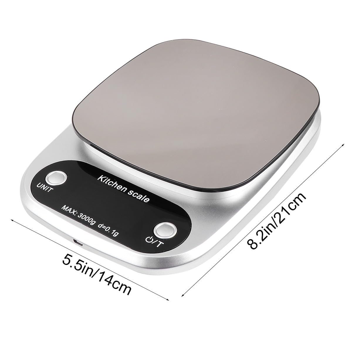 iplusmile Báscula Digital de Cocina Recargable de 3 Kg/01 G Acero Inoxidable Plateada Pantalla LCD de Alta Precisión para Alimentos y Repostería Portátil y Práctica para Uso Doméstico
