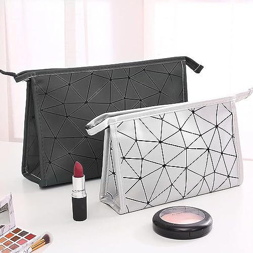 Image of Makeup Bag for Women, Diamond Pattern Makeup Bag with Zipper Large Capacity Travel Toiletry Bag - Black