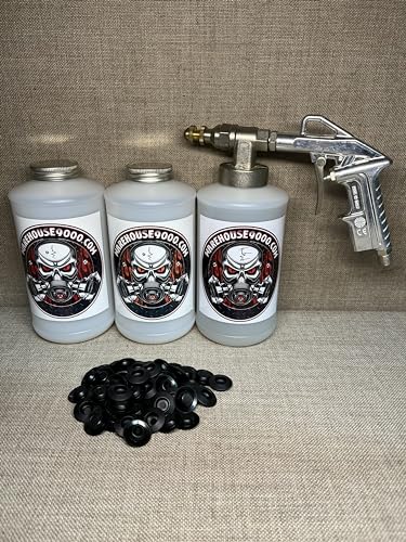 Pro Undercoating Spray Gun, 3 White Quart Bottles, and 50 Rust Plugs