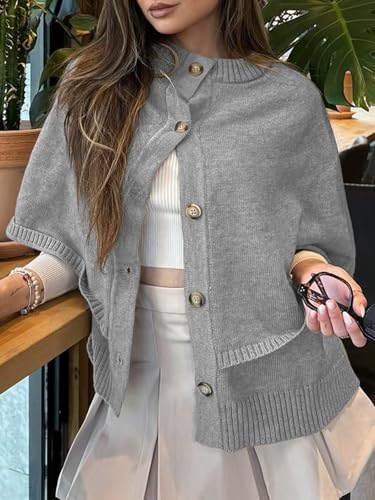 Image of Saodimallsu Womens Cropped Cape Cardigan Button Up Crew Neck Jacket Shawl Fall Trendy Knit Sweater