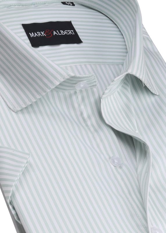 Image of MARK & ALBERT Men's Striped Half Sleeves Regular Fit Shirt | Stretchable Fabric