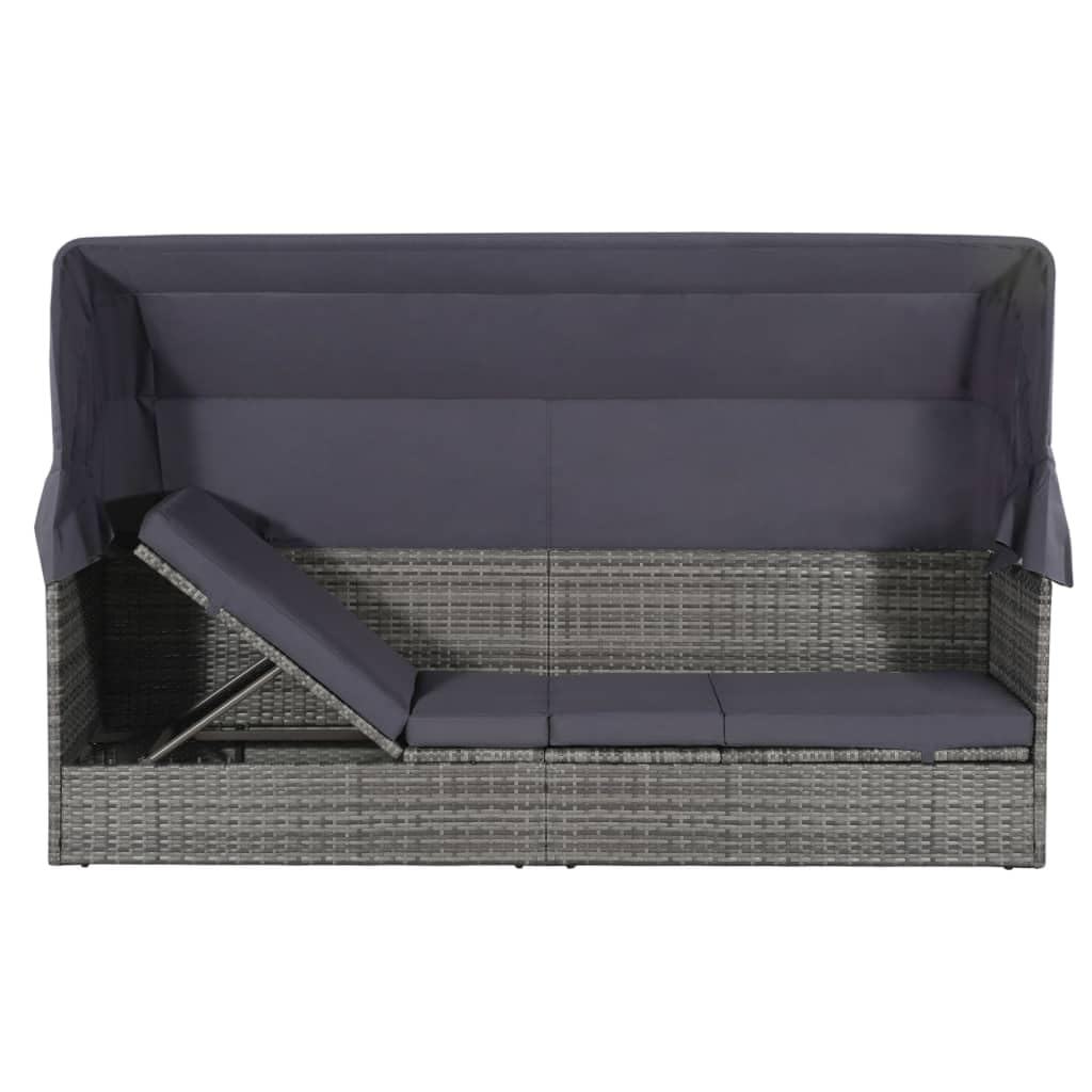 Refined Gartensofa mit Sonnendach Sonnenliege Gartenliege Sofa Gartenbett Lounge Gartenmöbel Liege Terrasse Garten Poly Rattan (Grau)