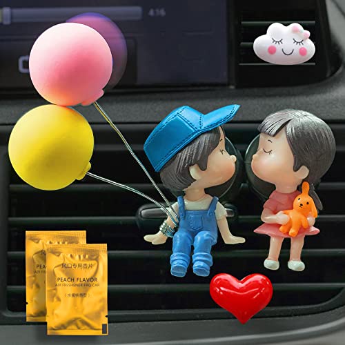 Cute Car Air Fresheners Vent Clip, Outlet Freshener Perfume Clip Aroma Diffuser Decor, Lovely Couple Car Interior Accessories for Women & Girls, Car Decoration with 2 Packets Fragrance Tablets (A)