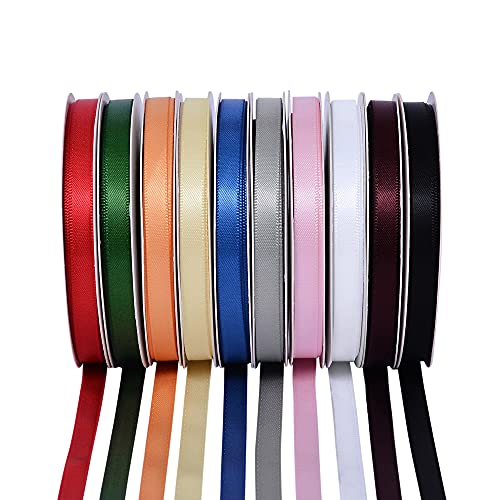 Yama Solid Color Double Face Satin Ribbon Assortment – 1/4" 5 Yards/Rolls 10 Colors Total 50 Yds For Gift Wrapping Crafts Sewing Bow Making #TOP1