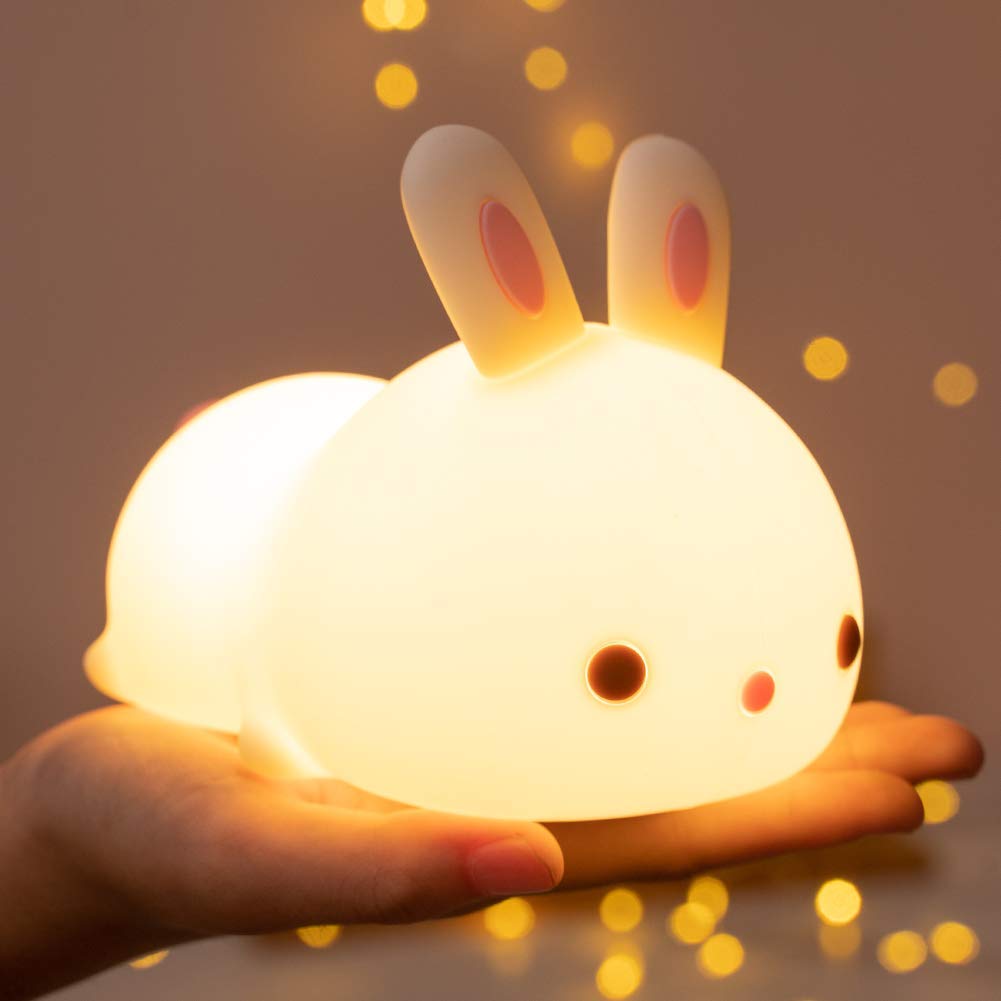Kawaii Nachtlicht Kinder, LED Nachtlicht Baby,Stilllicht Babyzimmer Deko,Hase kikaninchen nachttischlampe, Dimmbar Touch USB Silikon Kinderlampe,Warme Cute Bed Schlaflicht als Einschlafhilfe Geschenk