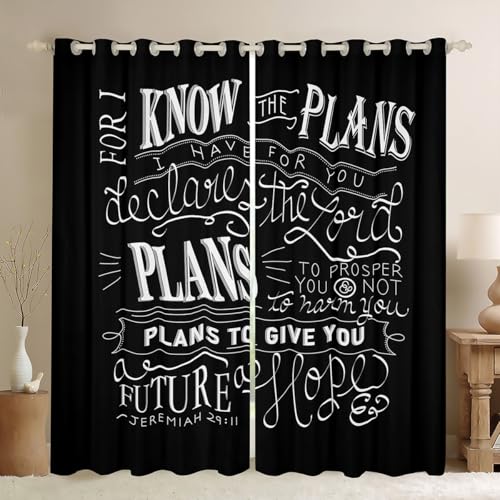 Kids Vintage Bible Verse Curtains for Bedroom Living Room Christian Bible Verse Jeremiah Darkening Dreapes Boys Children Decor Modern Blackout Curtains Black Window Treatments (2 Panels, 38 x 45 Inch)