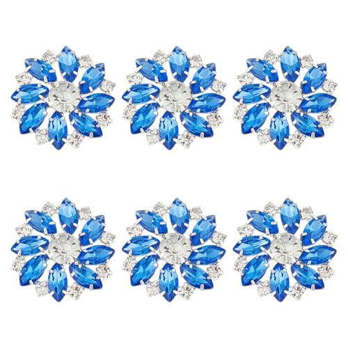 FINGERINSPIRE 6 Pieces 26mm Rhinestone Flower Buttons Brass Rhinestone Royal Blue Sewing Embellishments with 1 Hole for Jewelry Crafts Wedding Dress DIY Crafts