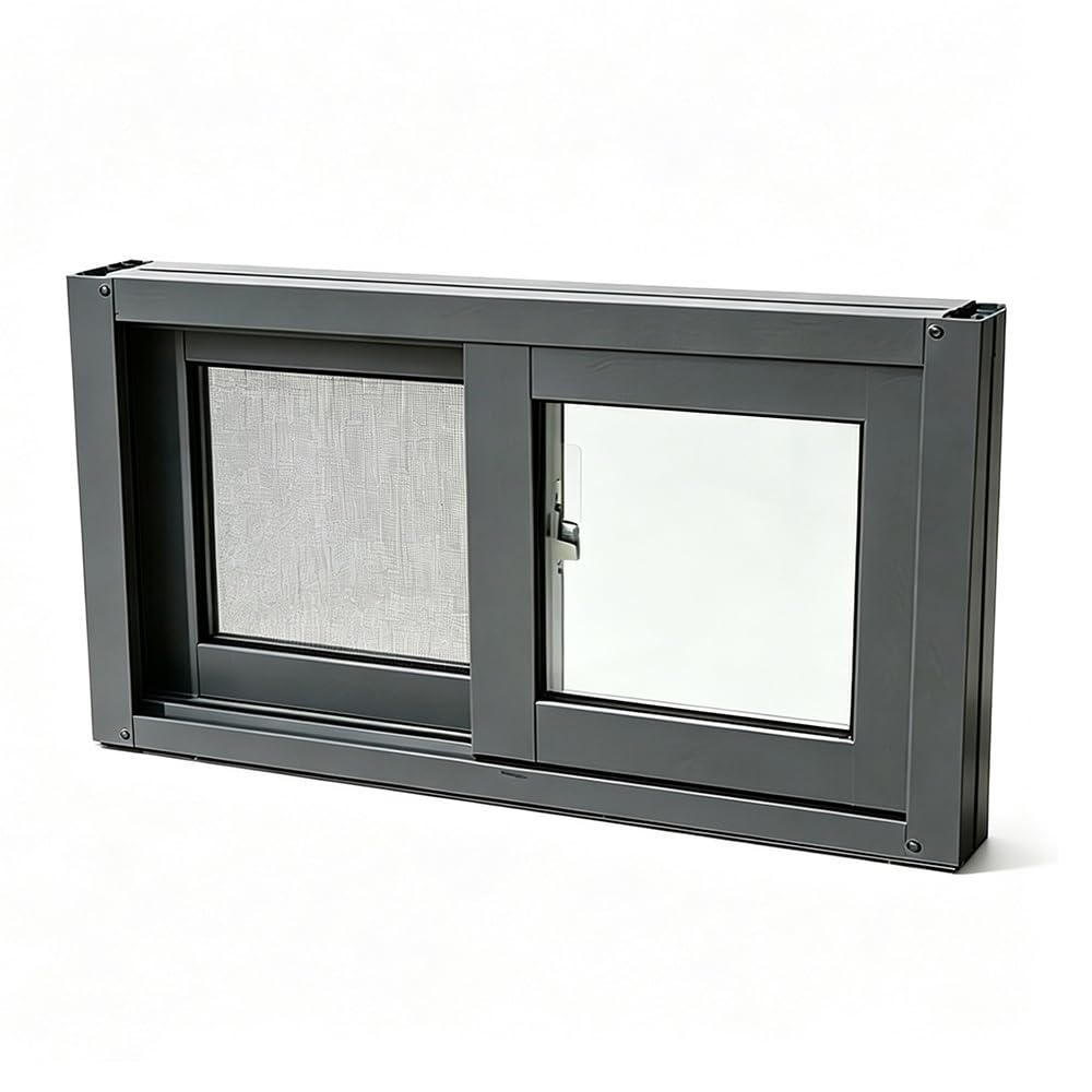 Gskdzg Gray Basement Window Replacement Sliding Window Flush Mount Horizontal Shed Windows For House Garage Bathroom Windows With Tempered Glass And Screen(,W80 X H80cm (32" X 32"))