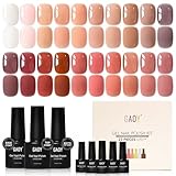 GAOY 23 Pcs Gel Nail Polish Set, Warm Jelly Nude Neutral Colors, 20 Sheer Red Brown Pink Milky Shades with Base, Glossy & Matte Top Coat, Soak Off Kit for All Season DIY Manicure