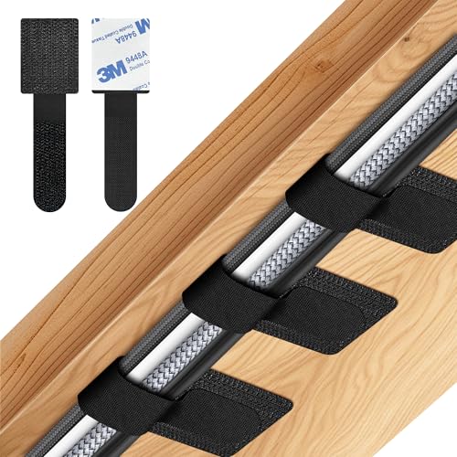 Nearockle 20 Stück Kabelmanagement Schreibtisch, Kabel Verstecken Kabelführung Selbstklebend Klettband Kabel Organizer Schreibtischzubehör Büro Gadgets für TV, PC, Desktop, Lichterketten（Schwarz）