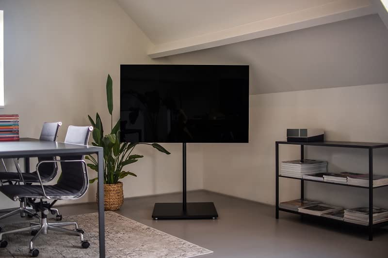 Atria TV Ständer Schwarz Bodenständer für 32–65 Zoll Fernseher, Höhenverstellbar mit Kabelmanagement, VESA 400x400, Stabiler Standfuß 35 kg, Modernes Design Fernseher Ständer