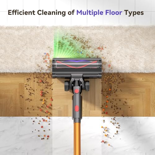 Image of TechRise Cordless Vacuum Cleaner for Home, 550W 45KPa Powerful Suction with HEPA Filter, 60 Min Runtime,Self-Standing, Anti-Tangle Brush, LED Light for Pet Hair, Carpets, Hard Floor