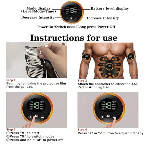 Queath EMS Trainingsgerät, USB Wiederaufladbar Muskelstimulator bauchtrainermit - Bauchmuskeltrainer EMS Elektrische Muskelstimulation, EMS Bauchtrainer