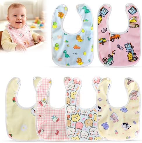 GLUN® Premium 6 Piece Cute Printed Babies Bibs Different Colour, Waterproof & Washable Feeding Bibs for Infant Kids to Toddler 8-24 Months
