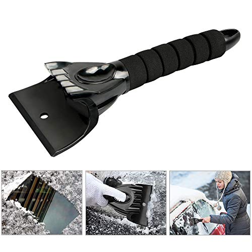 omitium Grattoir à Glace, Gratte-Givre Racloir en Plastique avec Manche Antidérapant Outil Multifonctionnel Conception à Pelle Pelle À Neige pour Voiture - Noir
