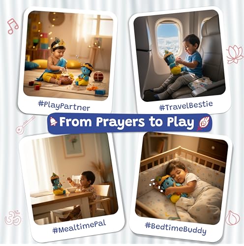 Image of WonderBuddy Divine Mantra Chanting Baby Krishna with 8 Preloaded Mantras & Aartis, Musical Soft Plush Toy, Best Birthday Gift for Infants, Toddlers & Kids (Medium - 28 Cm)