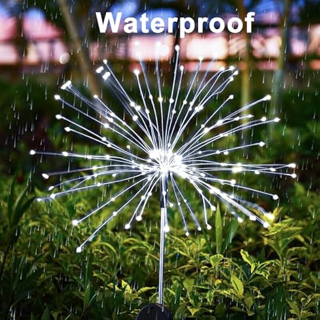 Solar Firework Lights, 2 Pack 135 LEDs 2 Lighting Modes Solar Lights Outdoor Waterproof for Garden Patio Walkway Pathway Party Wedding Christmas Decorative - White