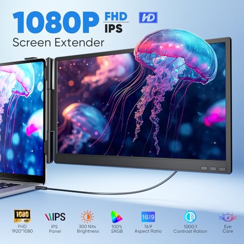 Image of Laptop Screen Extender, 14 inch FHD 1080P Portable Monitor for Laptop, 0.27 inch Ultra-Thin Display with 100% sRGB, Dual Screen Extender for 13-17 inch Laptops, Plug & Play for Windows /Mac /Chrome /Android