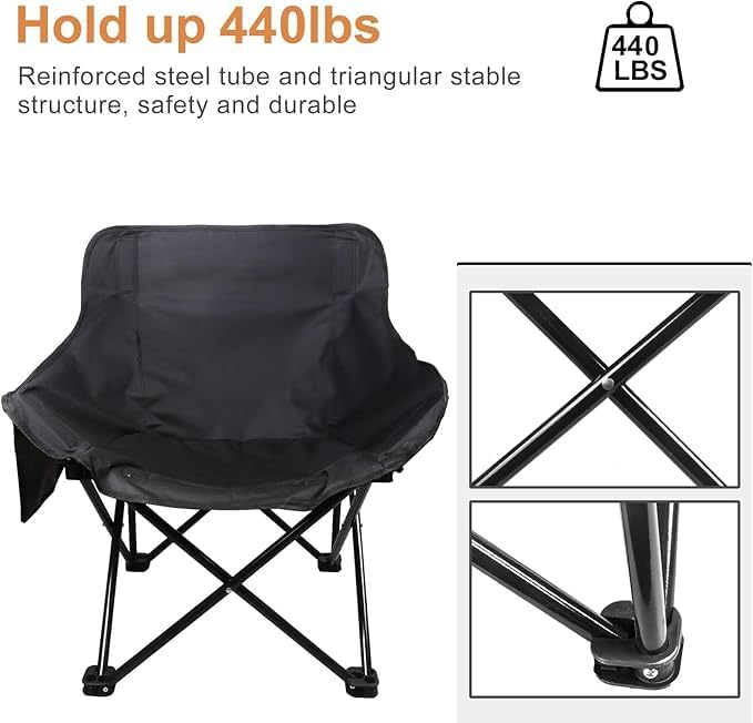 NIRVITTHAL Camping Chair, Perfect for Camping, picnics, Beach Trips, Sporting Events, and Outdoor Gatherings with Compact 45 cm seat Height (Black) - Image 8 thumbnail