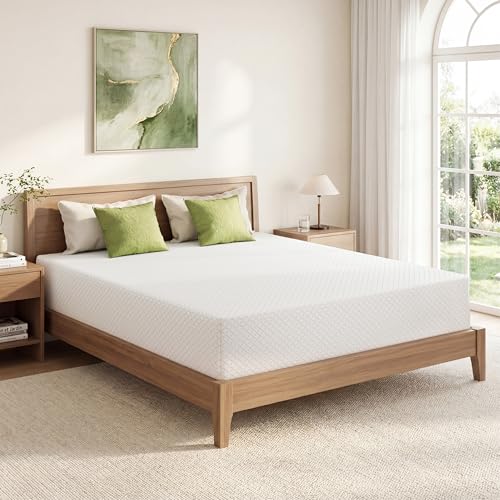 Image of EGOHOME 10 Inch King Mattress, Memory Foam Mattress in a Box with Cooling Green Tea Gel, Relieve Pressure with Medium Plush Support, CertiPUR-US Certified, 80''L x 76''W, White