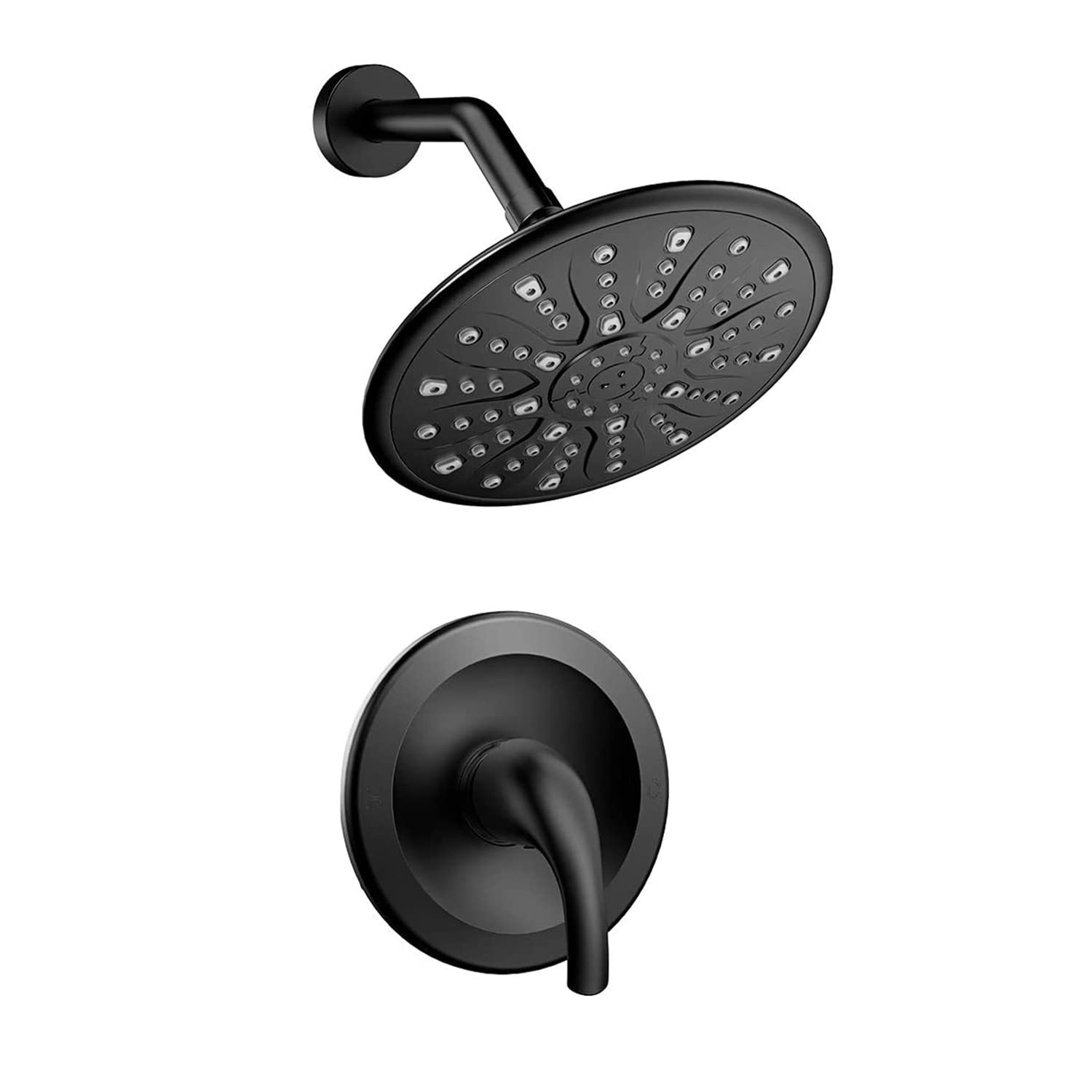 YASINUWall Mounted Shower System with Round-in Valve,9" Inch Shower Head And Anti-clogging self-cleaning spray nozzle,Single Function Shower Handle Set (Matte Black)