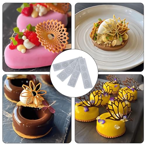 Image of Silicone Tuile Mould, 4pcs Leaf & Flower Shapes, Gray, Food Grade, Easy Clean, Durable, Multi-functional Baking Molds