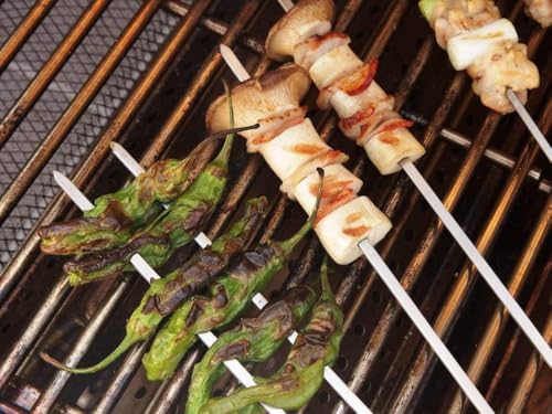 Image of Pack of 12 Stainless Steel BBQ Skewers - Strong Reusable Grill Sticks for Kebabs, Tandoori, and Outdoor Grilling - Rust-Resistant, Easy to Clean