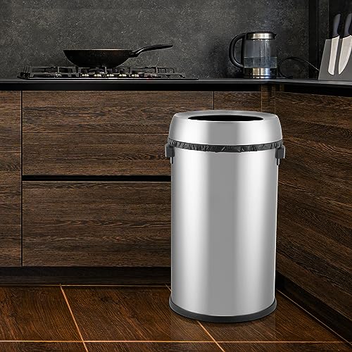 Image of Garvee Open Top Trash Can 65 L / 17 gal Commercial Grade Heavy Duty Brushed Stainless Steel for Outdoor | Kitchen Waste Bins Home House Family