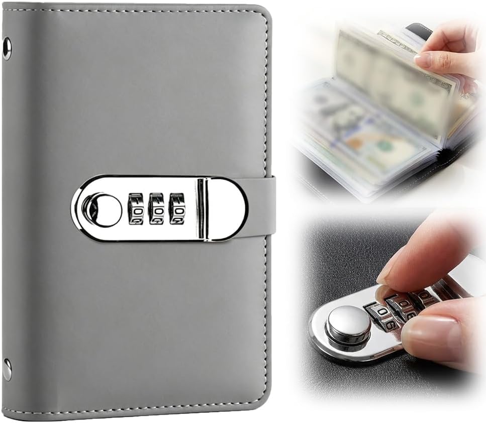 100 Envelope Savings Challenge Book with Password Lock, Grey