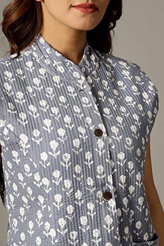 Image of Ravaiyaa - Attitude is everything Women's Floral Printed Reversible Quilted Jacket Coat Blazer Jacket Sleeve Less Waistcoat