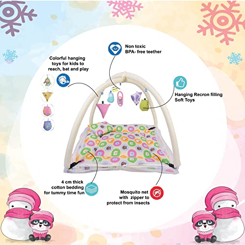 Image of Kwitchy Baby Bedding Set New Born Baby Bed | Mattress | Mosquito Net | Play Gym | Playmats | Cotton | Infants | Gift Combo | Bed with Hanging Toys (0-6 Months) Yellow (2PCS Set)