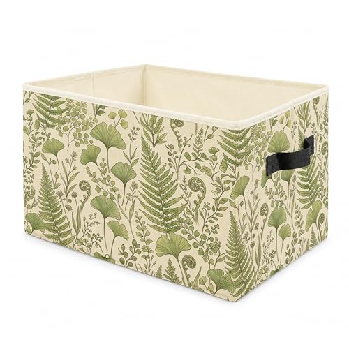 YZRHQ Sage Green Plant Storage Bins with Handles, Plant Lover Gifts for Women Men, Fern Ginkgo Leaf Botanical Collapsible Laundry Basket Storage Box for Home Bedroom Clothes Toys Books by YZRHQ - Used condition - US$13.15