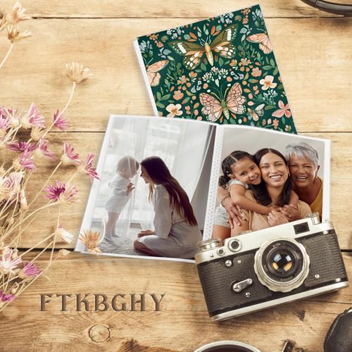 Image of Photo Album 4x6, Green Moth Butterfly Botanical Art Nouveau 18 Pockets Small Picture Memory Book Photo Album Keepsake for Graduation Wedding Anniversary Travel Vacation