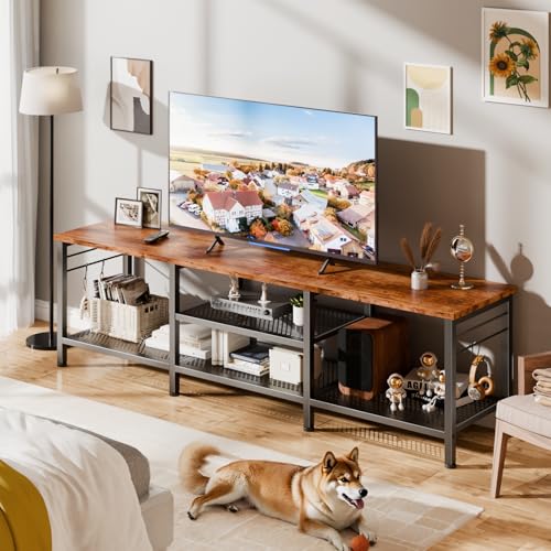Image of Furologee 63 Inch TV Stand, Entertainment Center with Shelves, Rustic Brown
