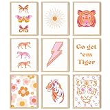 97 Decor Tiger Room Decor Aesthetic - Preppy Pictures Trendy Wall Art, Boho Pink and Orange Wall Art, Tiger Prints Funky Posters for Teen Girls College Dorm Bedroom (8x10 Unframed)