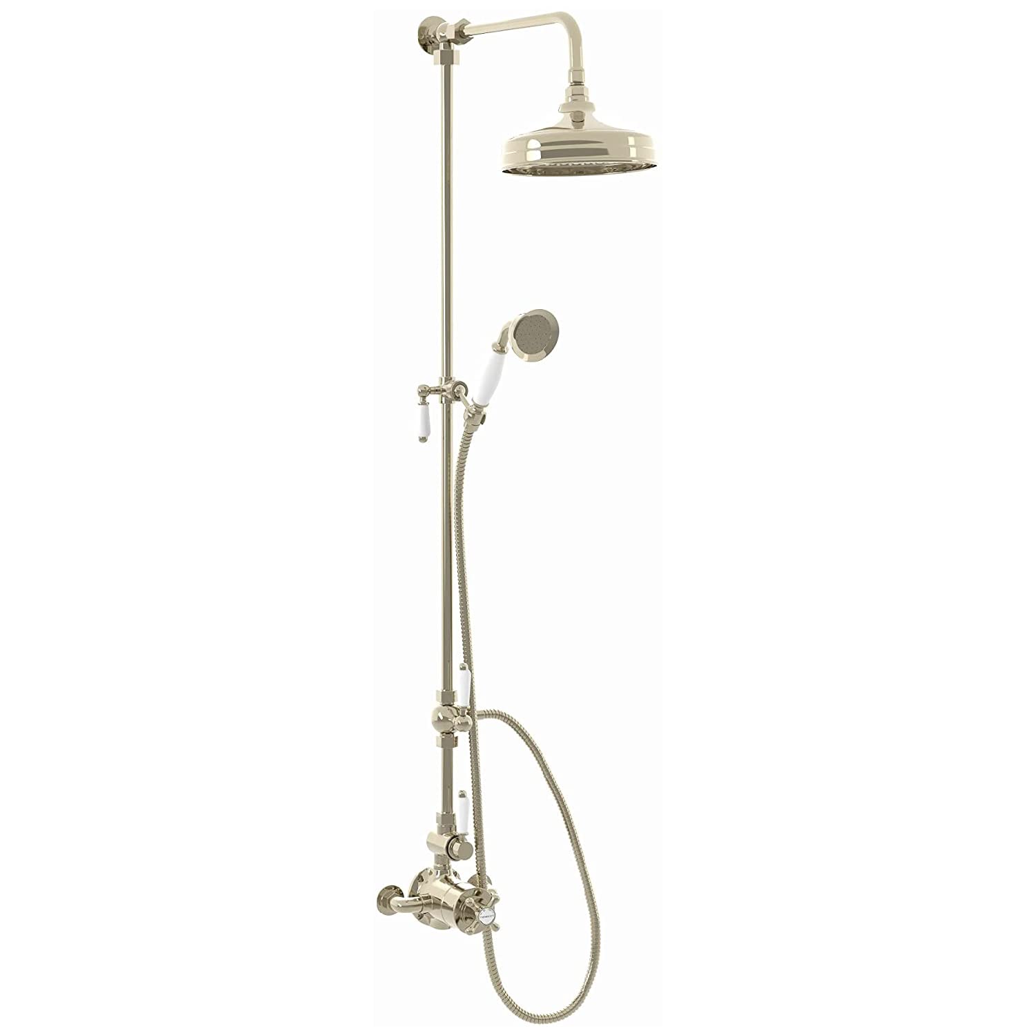 ENKI, Downton, SH0197, Shower Set with 2 Shower Head Outlets, Twin Thermostatic Shower Valve, Traditional Thermostatic Shower Set, Gold