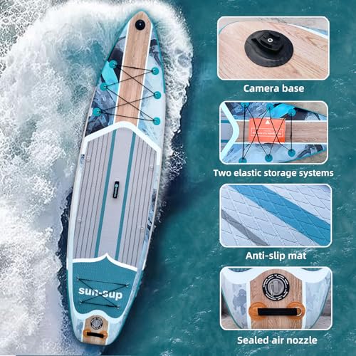 Image of Inflatable Stand Up Paddle Board Extra Wide SUP Board with Removable Fin with Premium SUP Paddle Board Accessories, Wide Stable Design, Non-Slip Comfort Deck for Youth & Adults