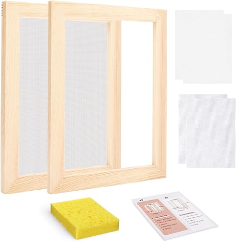 Worown Kit de pantalla de fabricación de papel de madera A5, marcos de fabricación de papel, molde y cubierta para fabricación de papel,