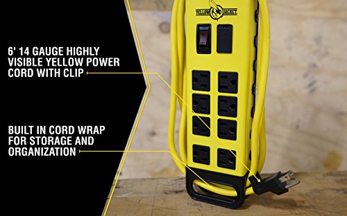 Image of Southwire Yellow Jacket Power Block - 8 Outlet Heavy Duty Metal Power Strip - Dual USB Ports for Fast Charging - Rugged Workshop Design - 6 Ft Yellow Cord - Durable 14-Gauge Construction